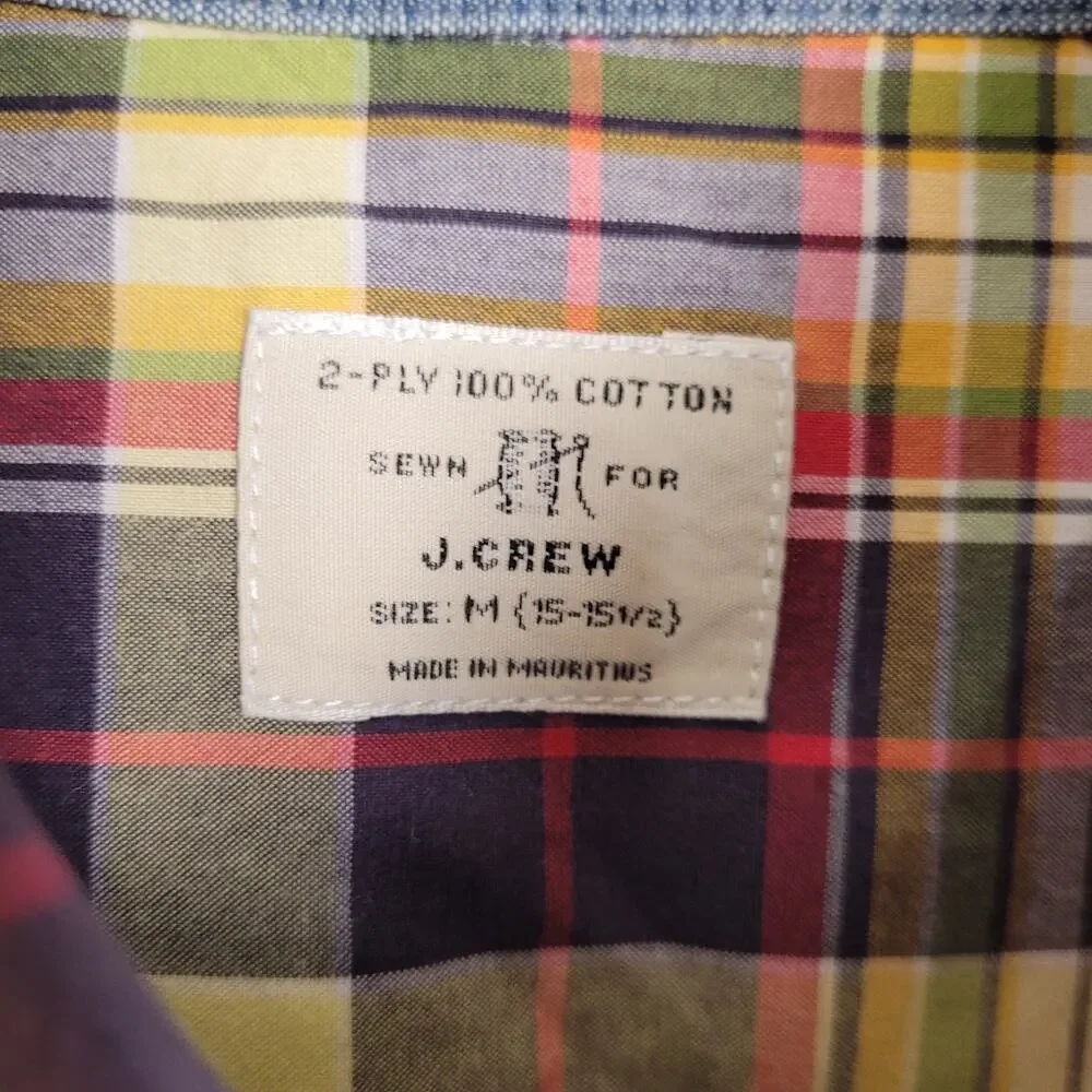 J.Crew yellow blue plaid long sleeve button down shirt Size Med Preppy Colorful